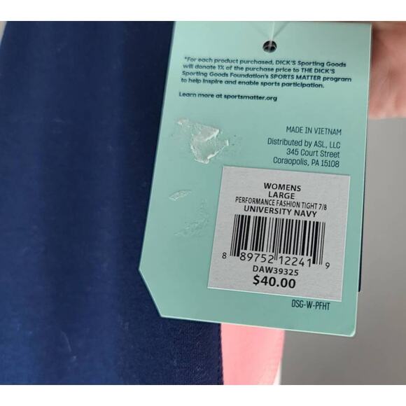 NWT DSG Dicks Sporting Goods high rise navy pink 7/8 length leggings - large - Picture 4 of 5